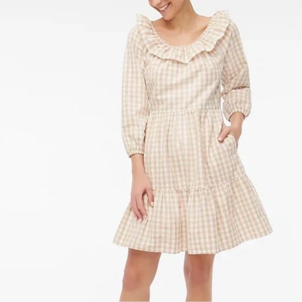 J. Crew Factory Seersucker ruffleneck mini dress